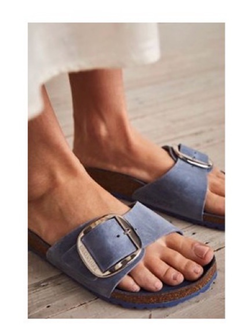 Birkenstock Blue Suede Single Buckle Slide Sandals